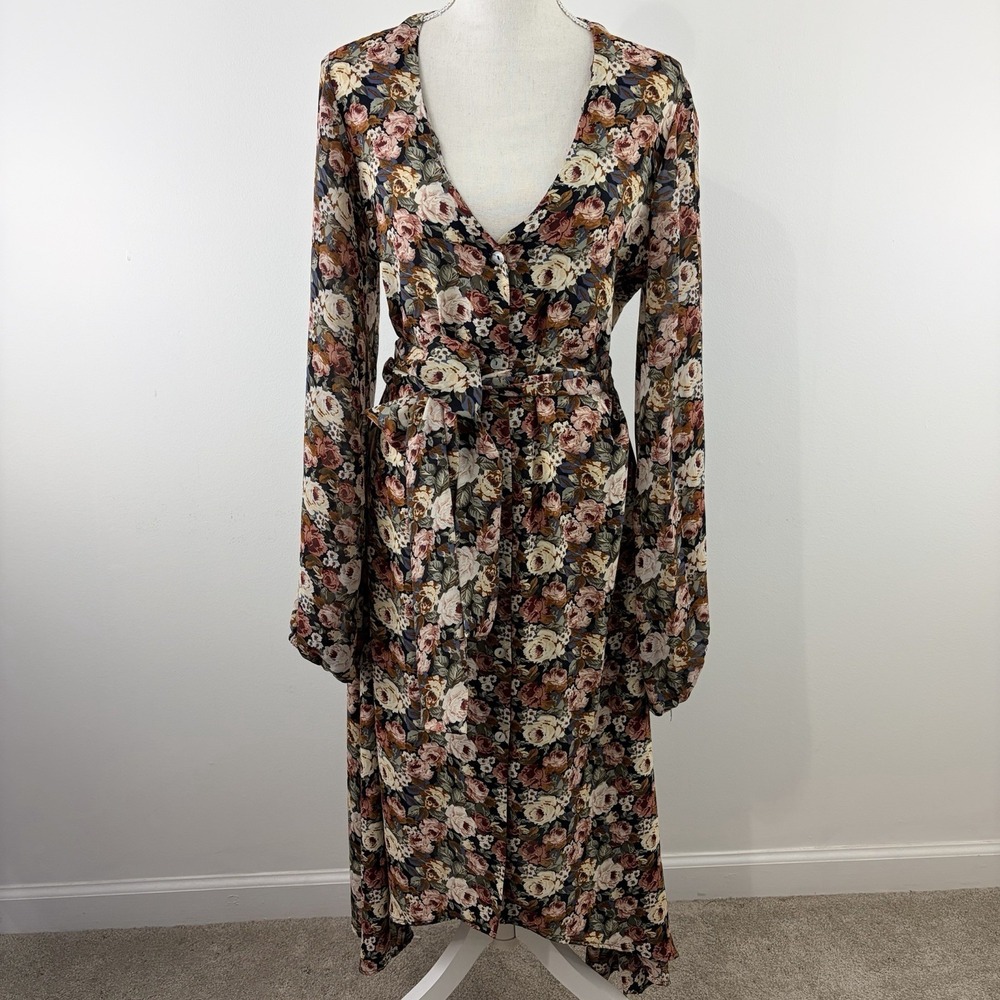 Show Me Your Mumu Women's Floral Wrap Maxi Dress Size S Long Sleeve Boho